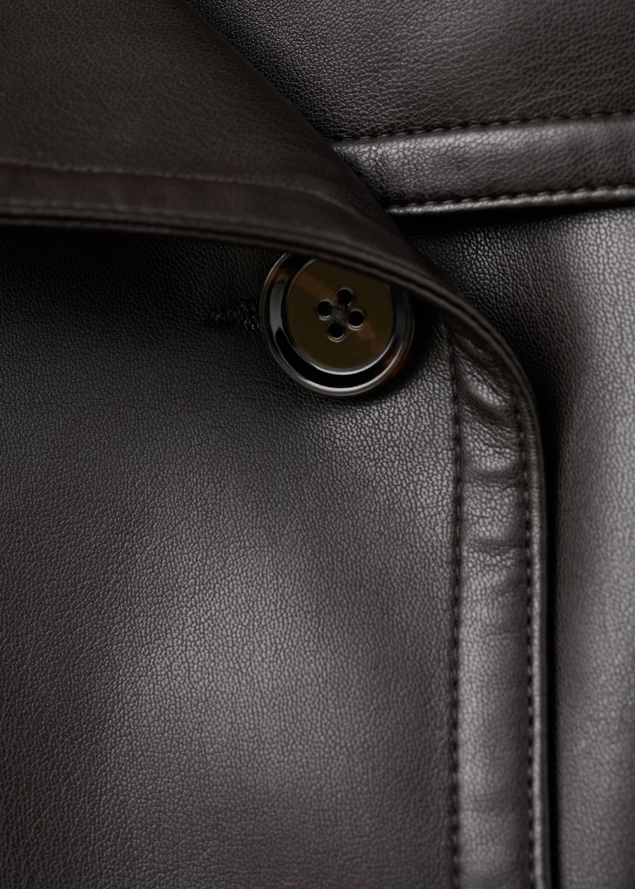 سترة ماكسي مع ياقة مزينة بالجلد - تفاصيل المنتج 0, بني. Ref: 17099213-00.