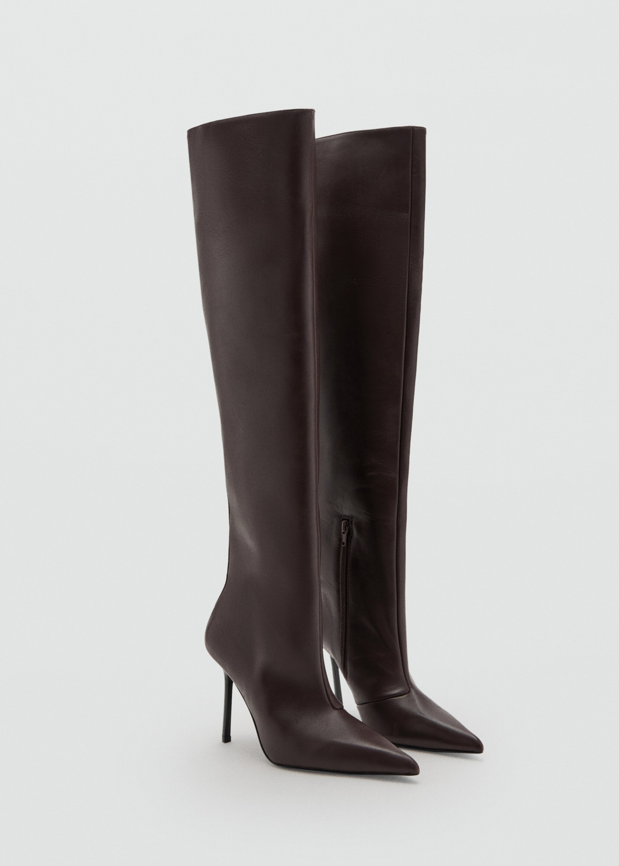 Leather over-the-knee high-heel boot - Medium plane, Burgundy. Ref: 17099406-00.