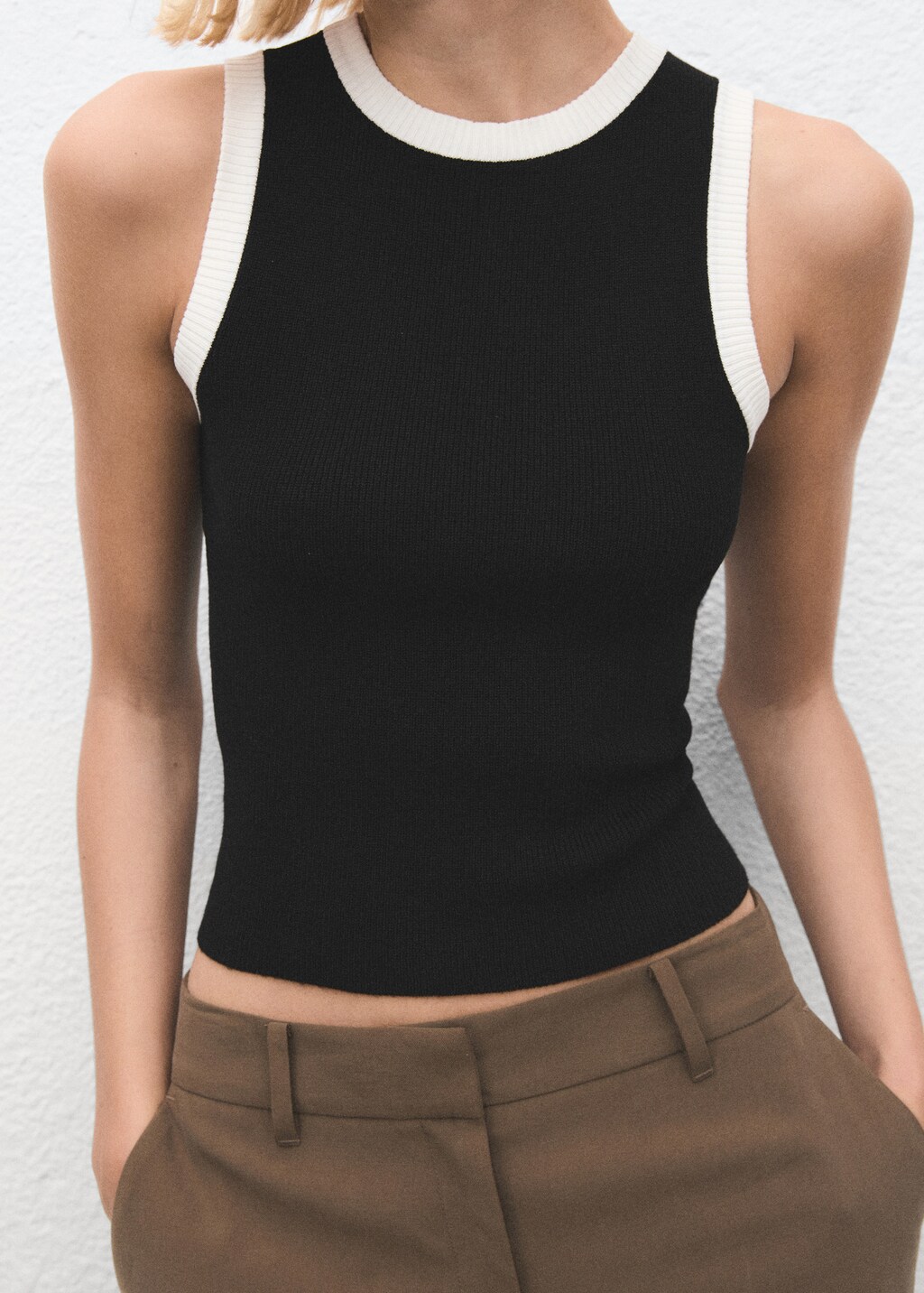 Mango Knitted top with contrasting piping