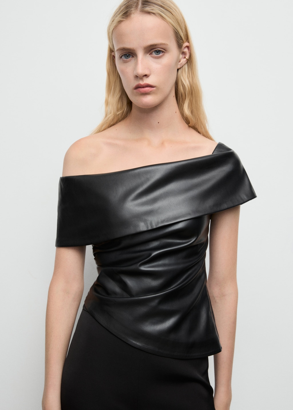 Off-the-shoulder faux-leather top