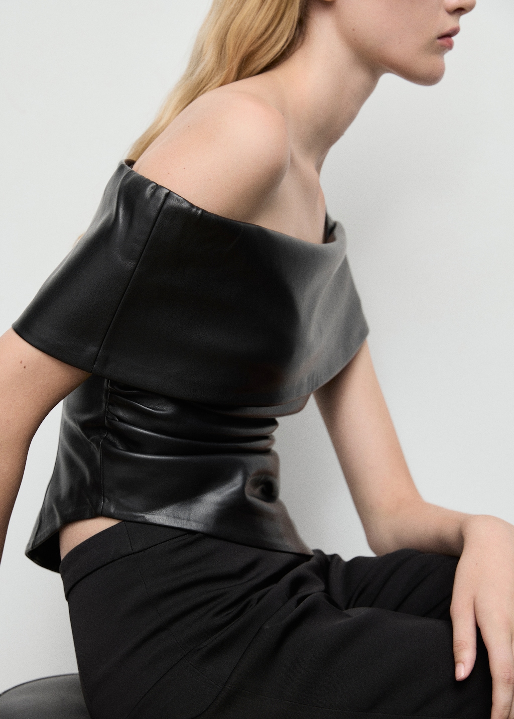 Off-the-shoulder faux-leather top