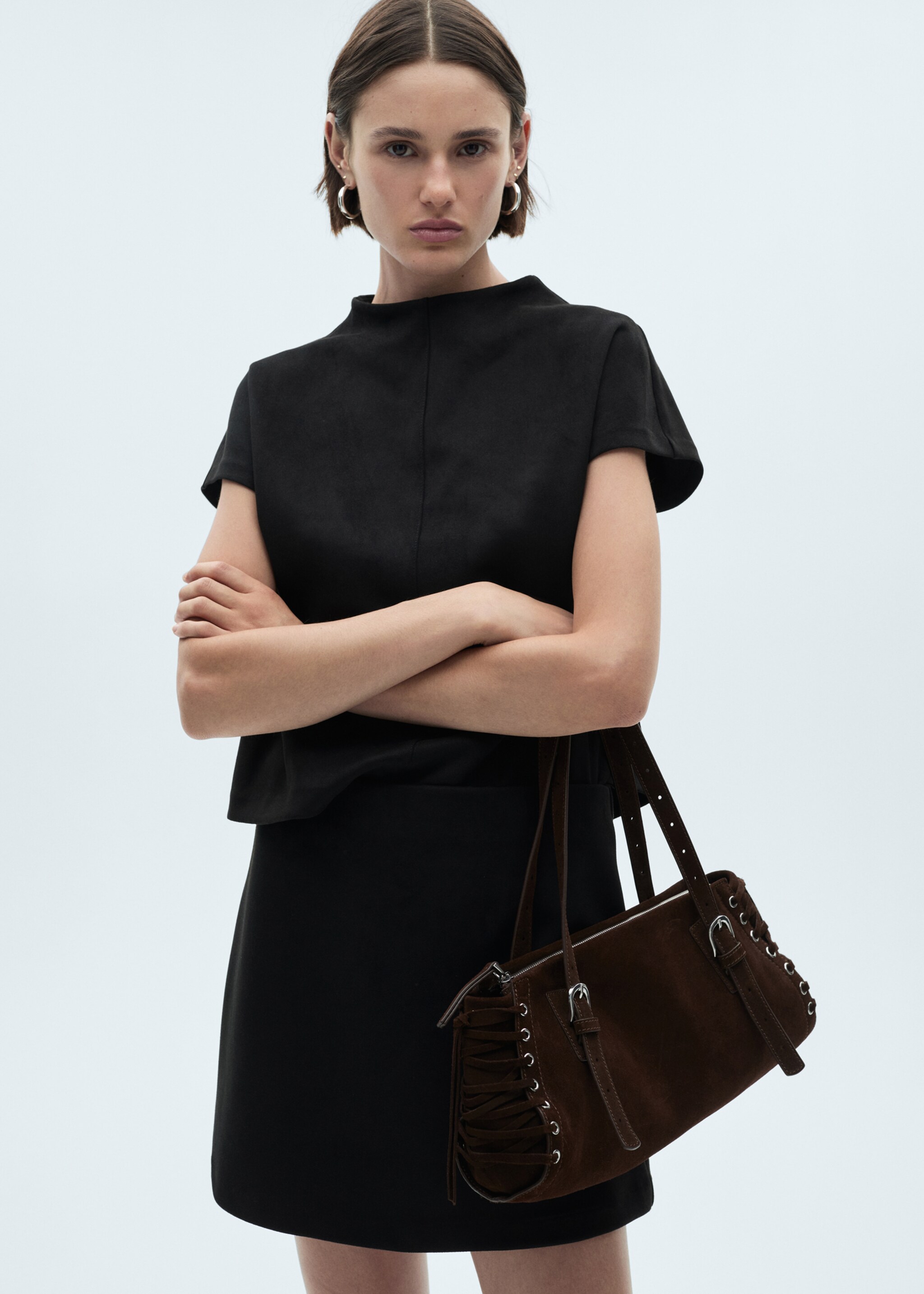 Leather-effect t-shirt - Medium plane, Black. Ref: 17177705-00.