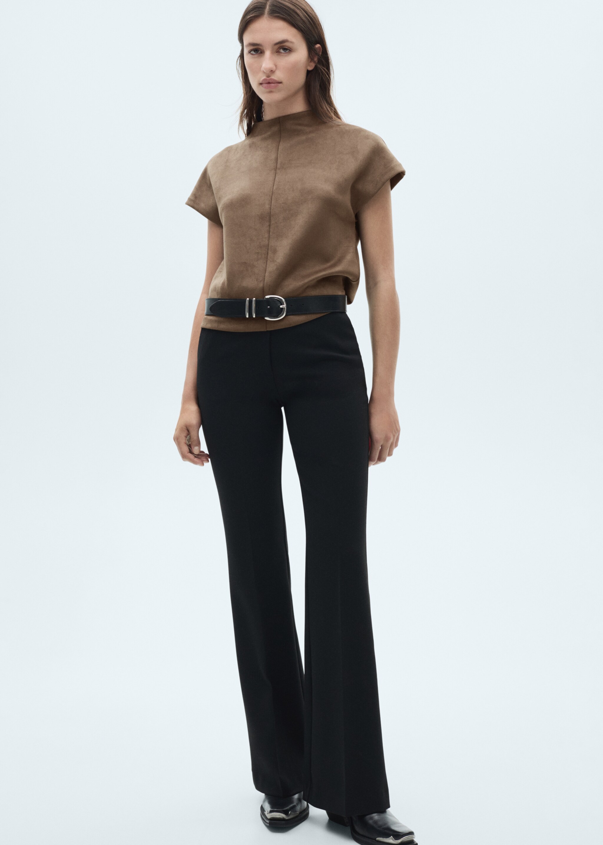 Leather-effect t-shirt - Details of the article 2, Light/Pastel Brown. Ref: 17177705-00.