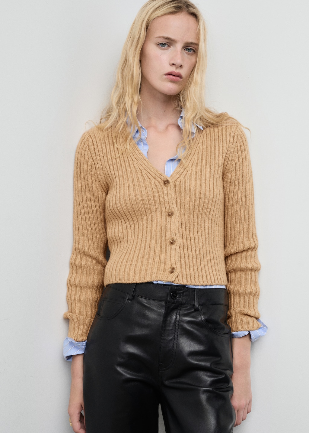 Mango V-neck ribbed cardigan