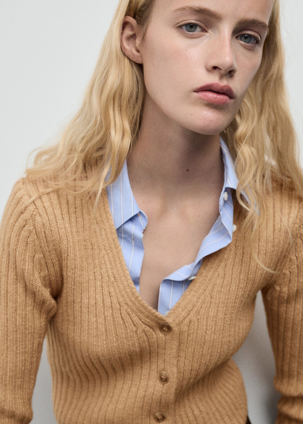 Mango V-neck ribbed cardigan