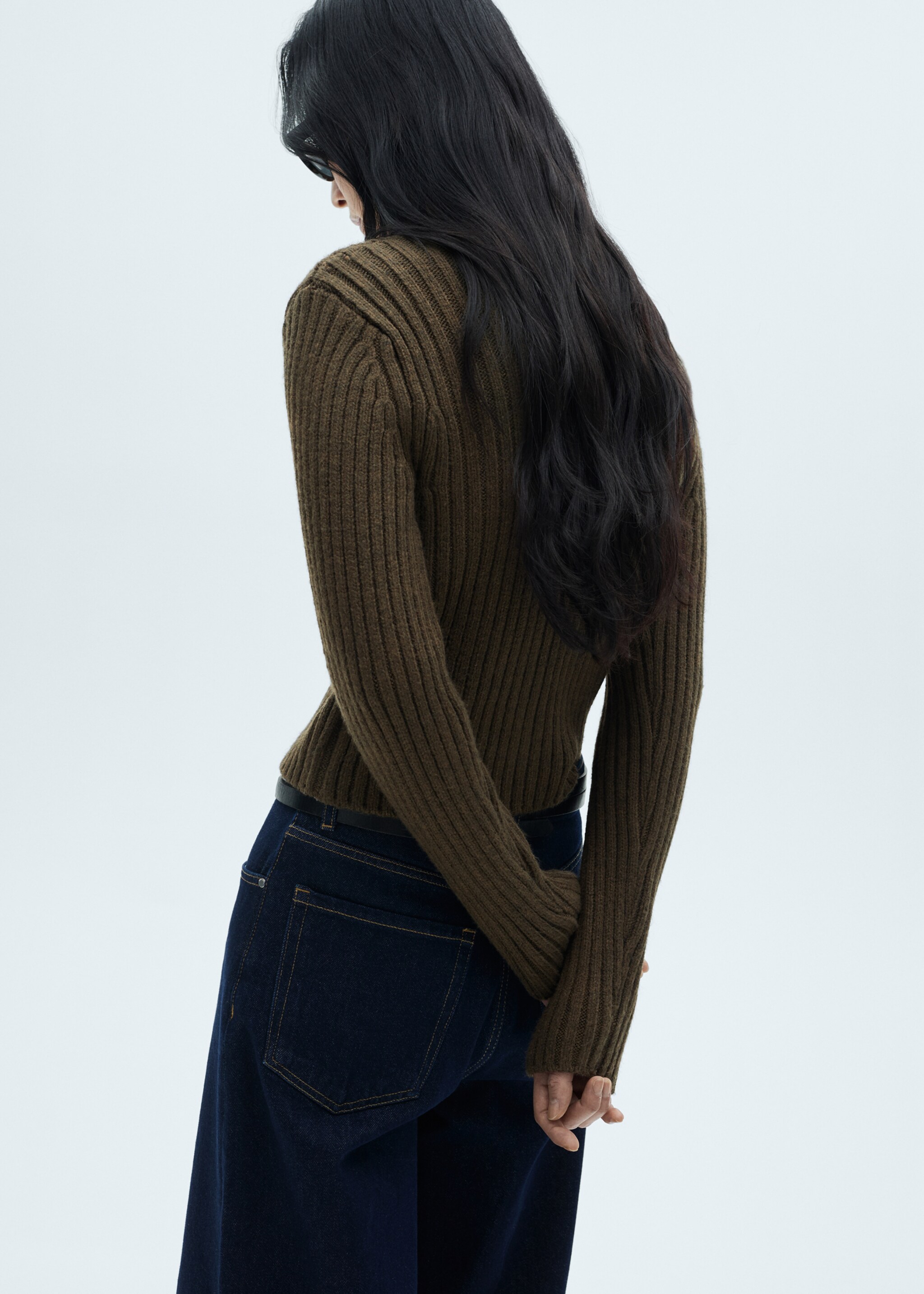 Cardigan maille côtelée col V - Verso de l’article