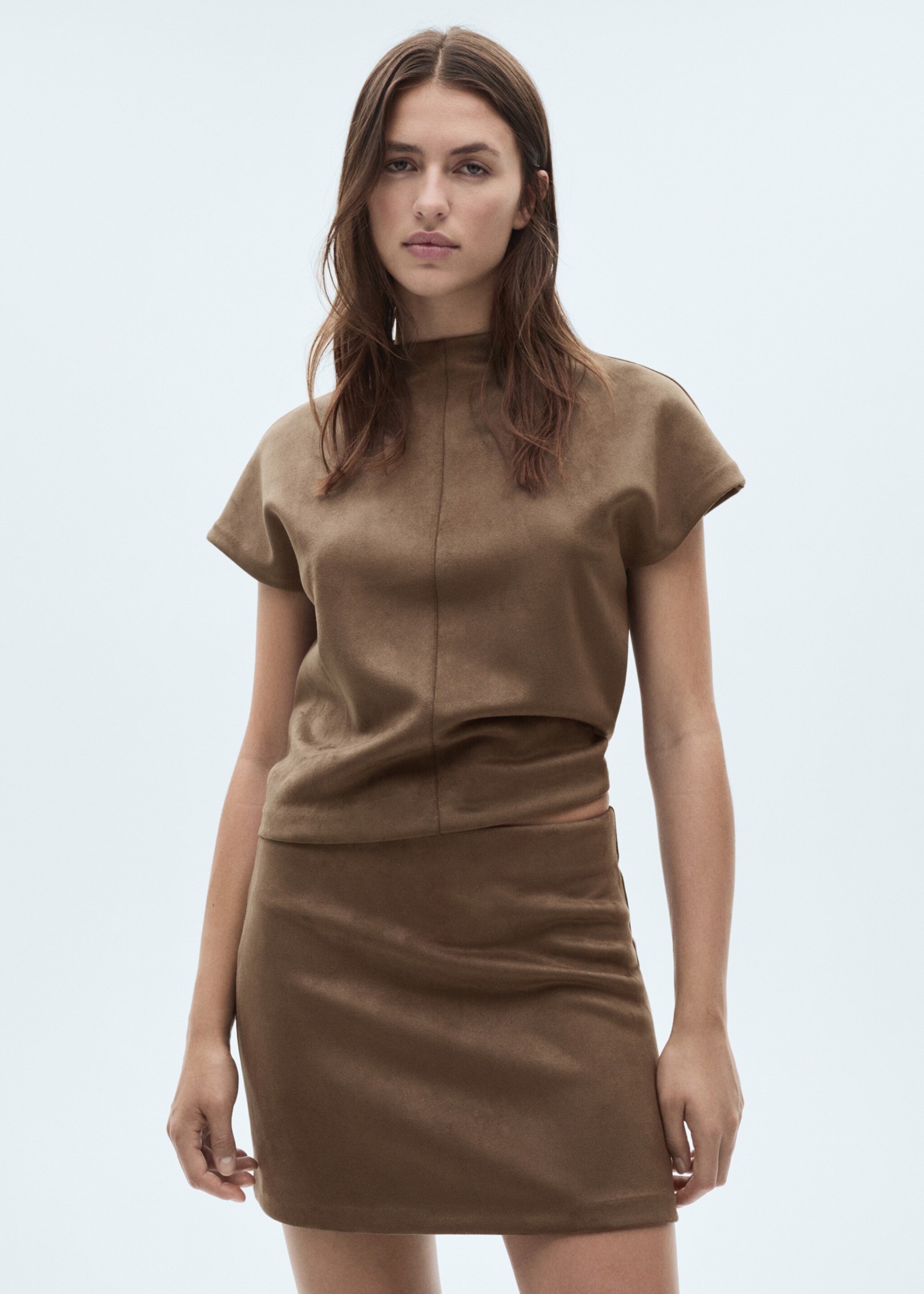 Minirok met leereffect - Middenvlak, Licht/Pastelbruin. Ref: 17187759-00.