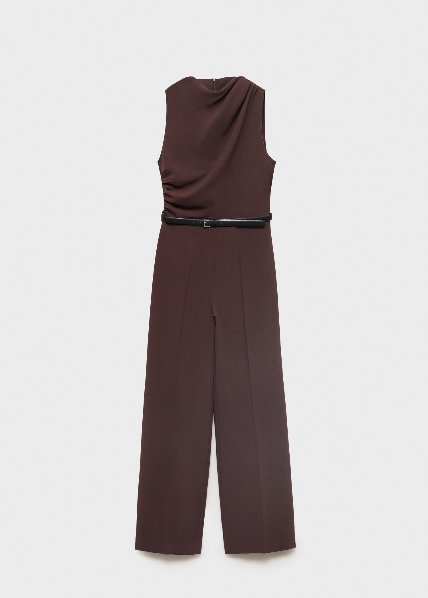 Long jumpsuit with draped neck and belt - Article without model