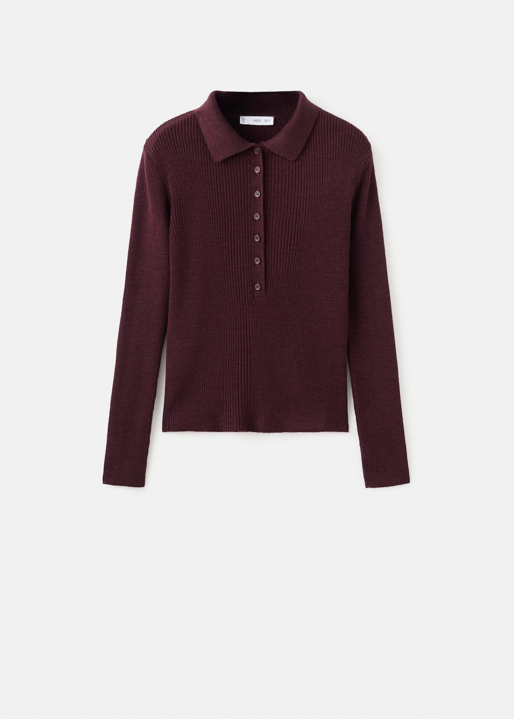 Mango Polo-neck Ribbed Sweater Wine In Burgundy