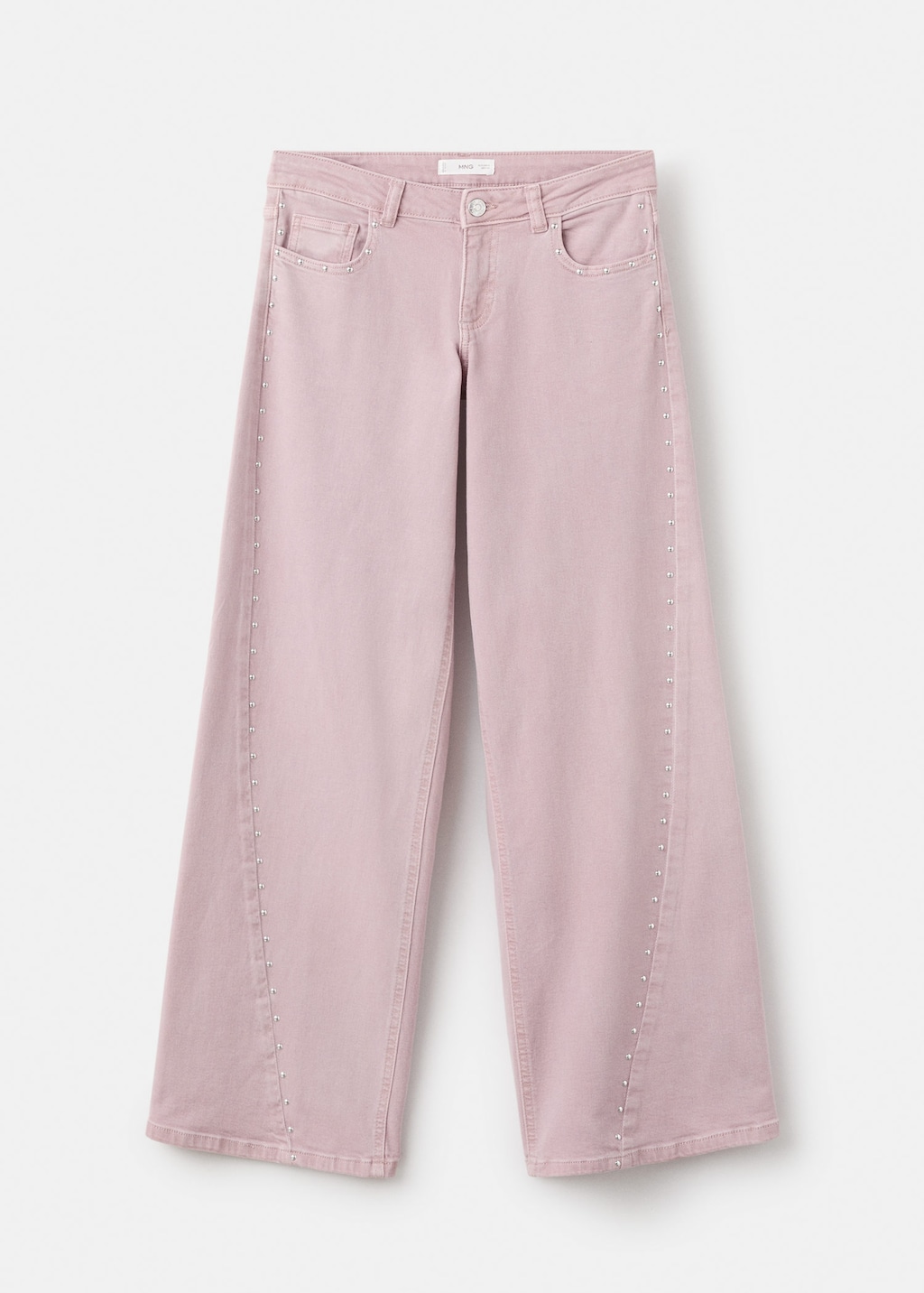 Mango Teen Wide Leg Jeans With Studs Pale Pink