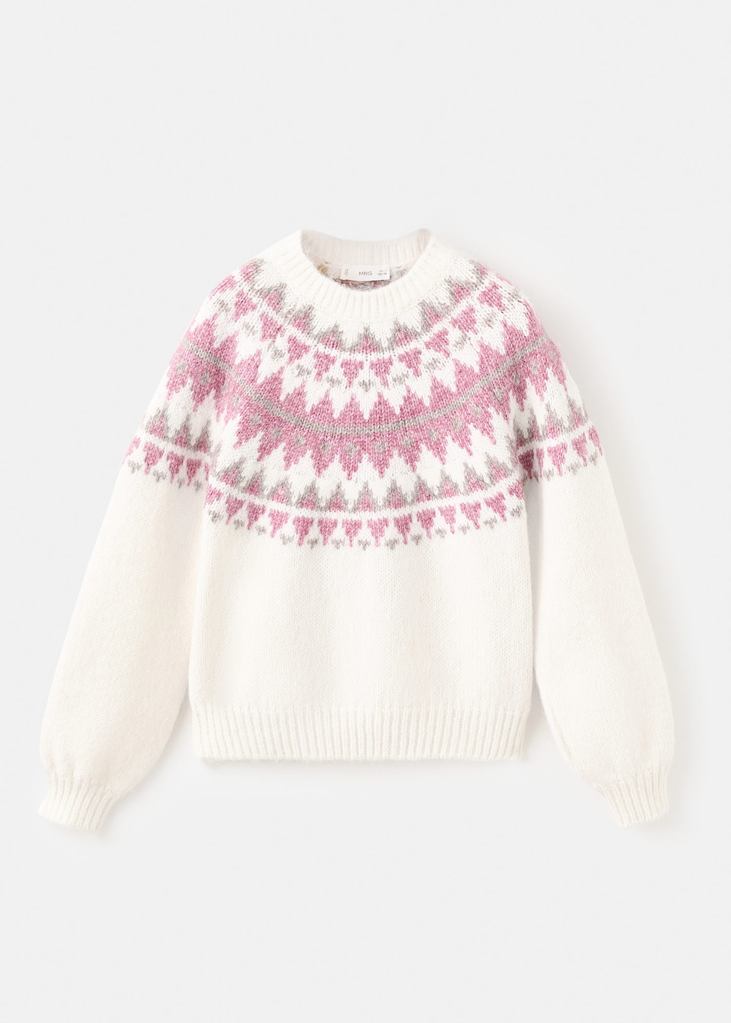 Mango Kids' Jacquard Knitted Sweater Beige In White