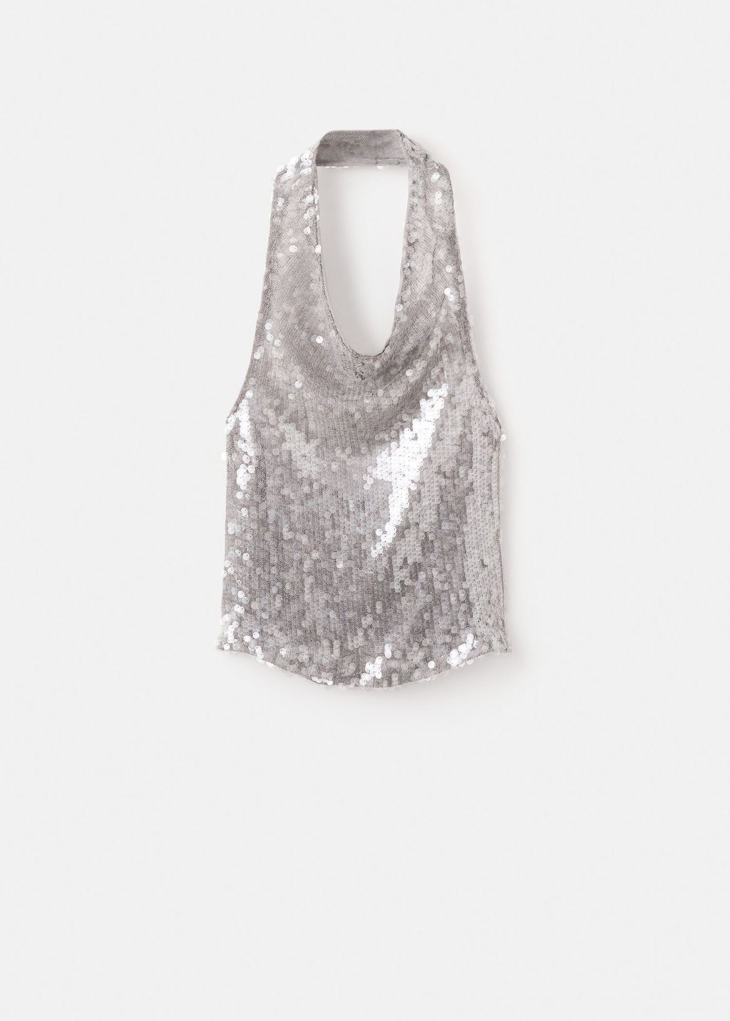 Mango Top À Sequins Col Drapé Argent - Femme - Xl -  In Silver