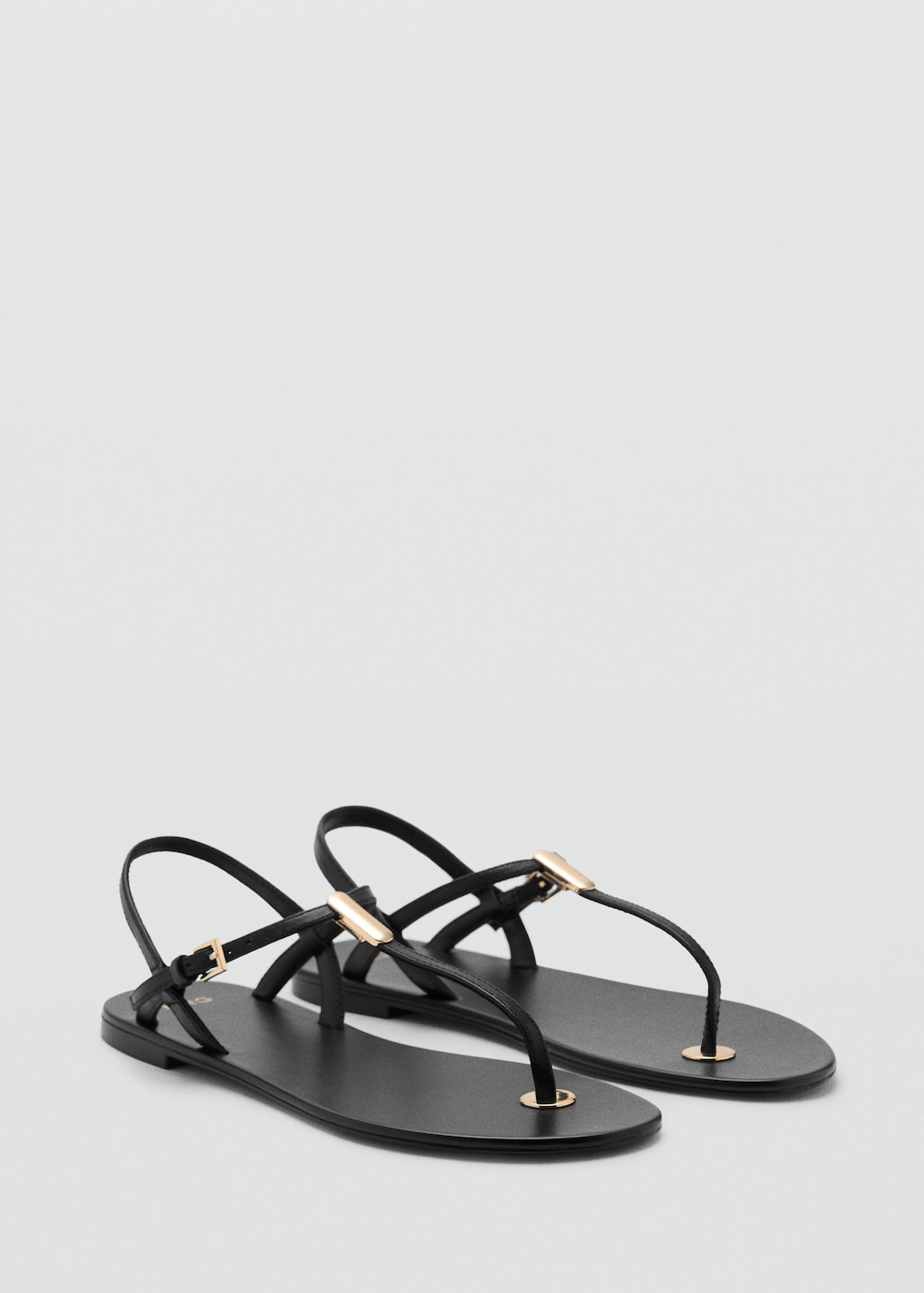 Mango Leather Sandals With Metallic Detail In Black