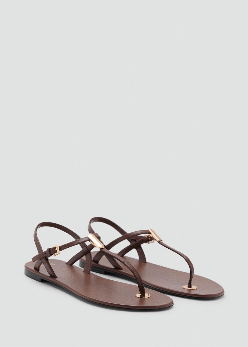 Mango Leather Sandals With Metallic Detail In Brown