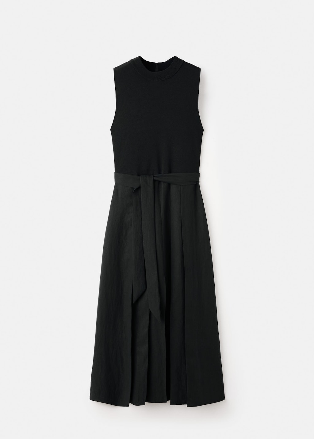 Mango Combined Woven Dress With Belt Black
