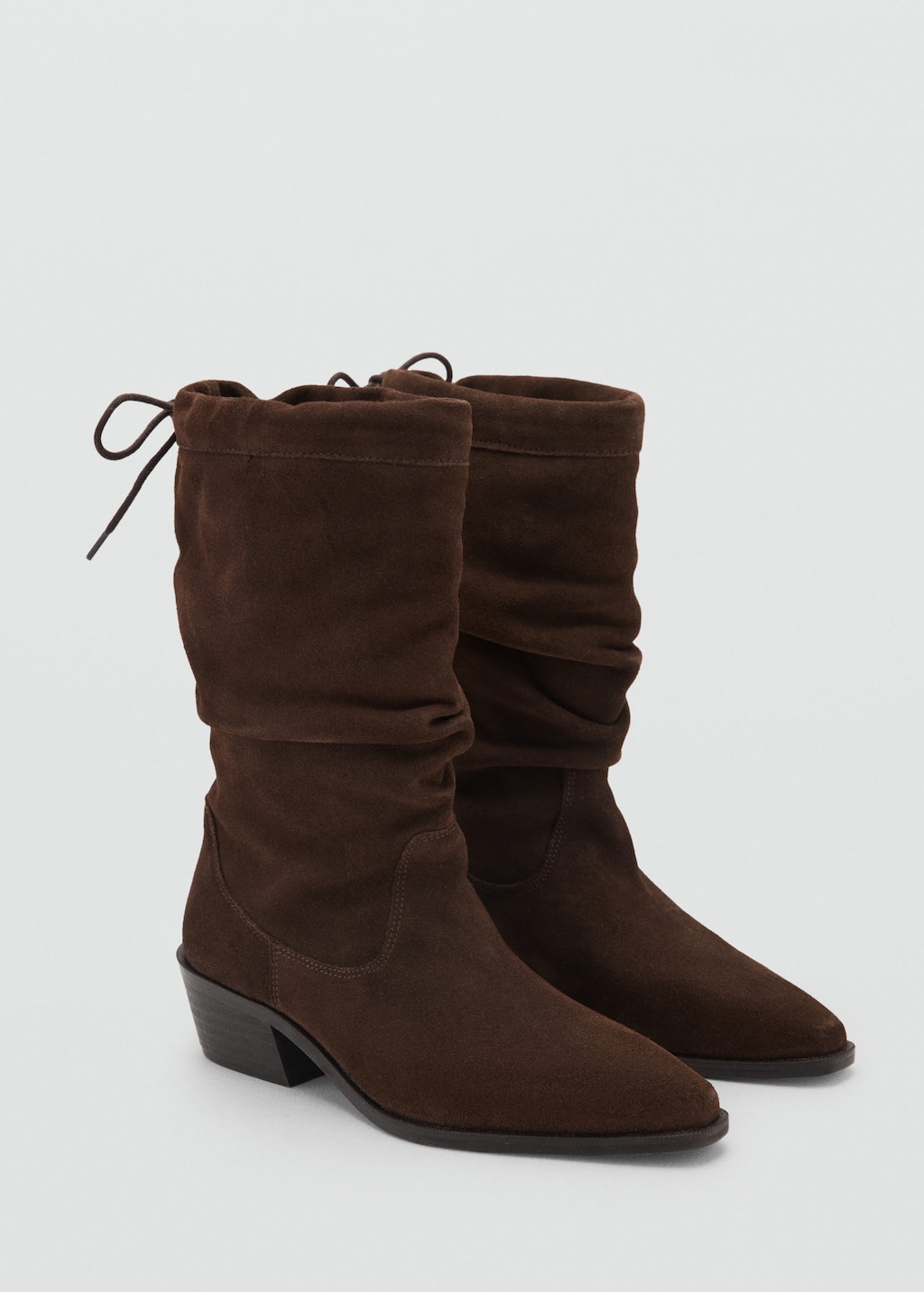 Mango Teen Knee-high Leather Boots With Ruched Detail Brown