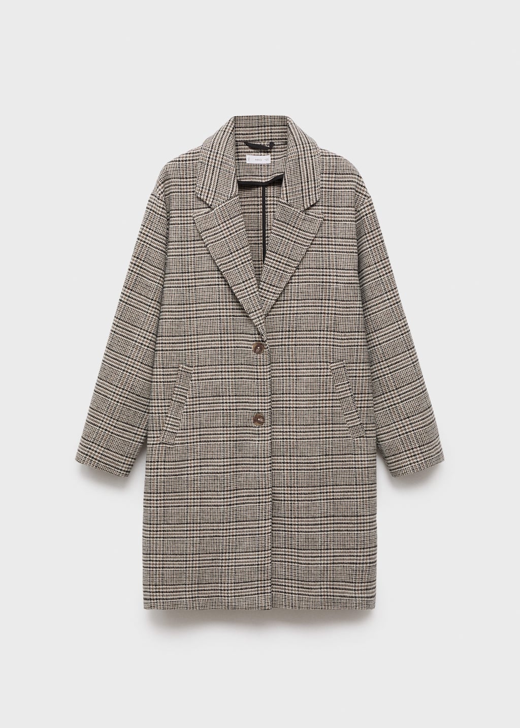 Mango Teen Houndstooth Wool-blend Coat Beige In Gray