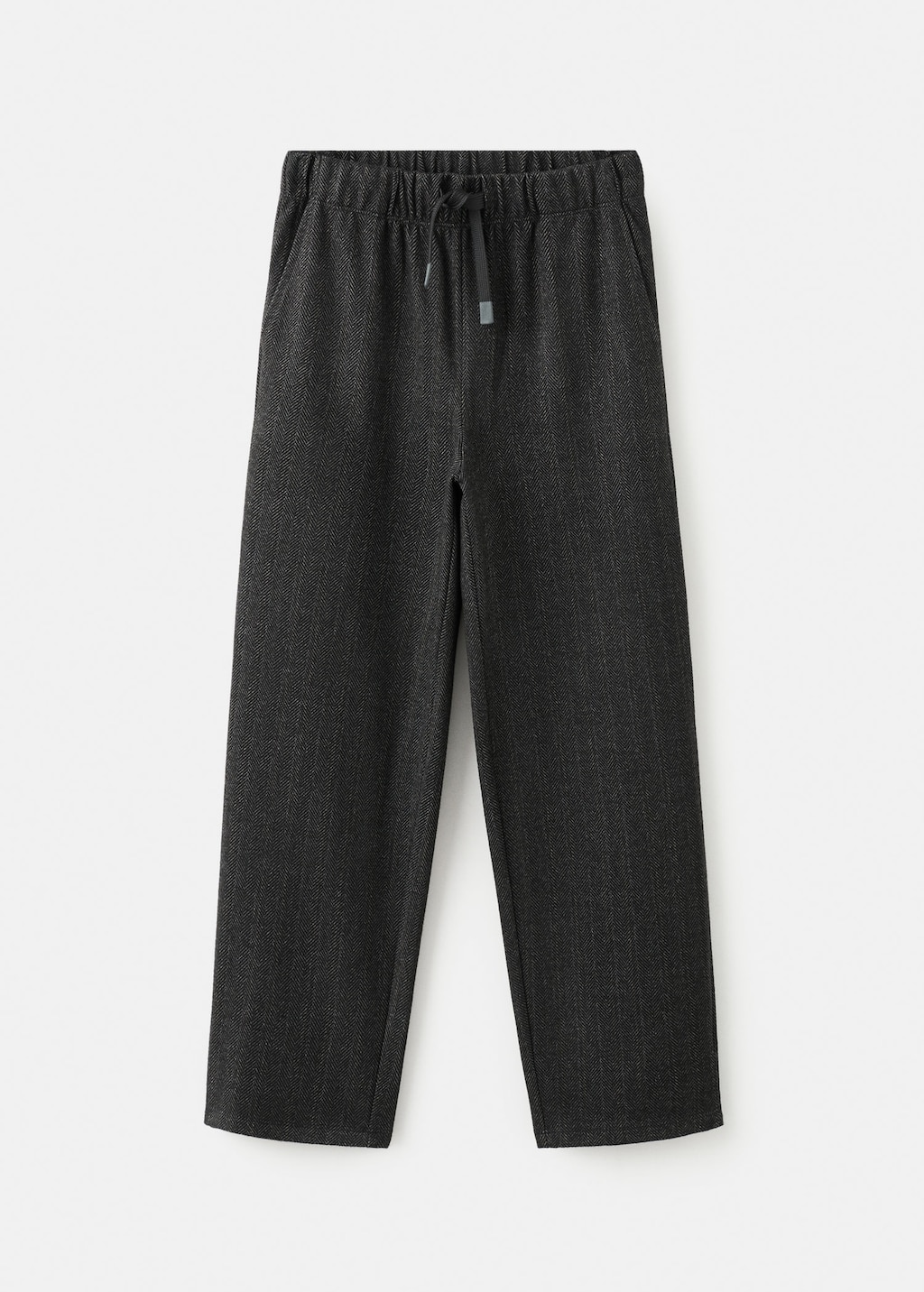 Mango Kids' Herringbone Straight Trousers Charcoal In Black