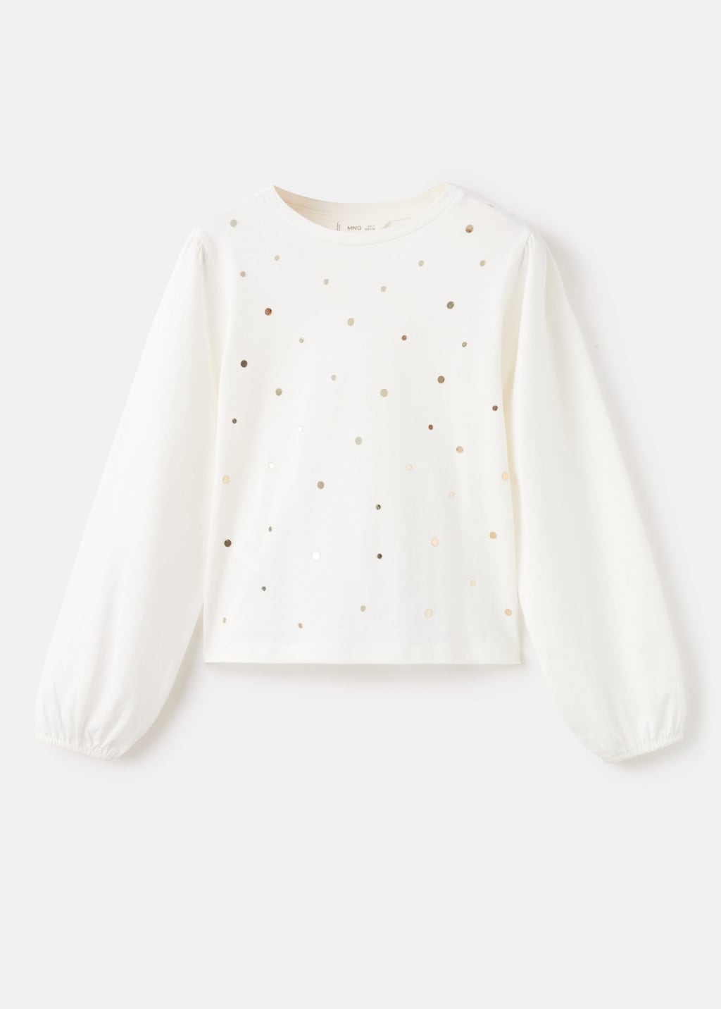 Mango Kids' Shiny Cotton T-shirt Off White