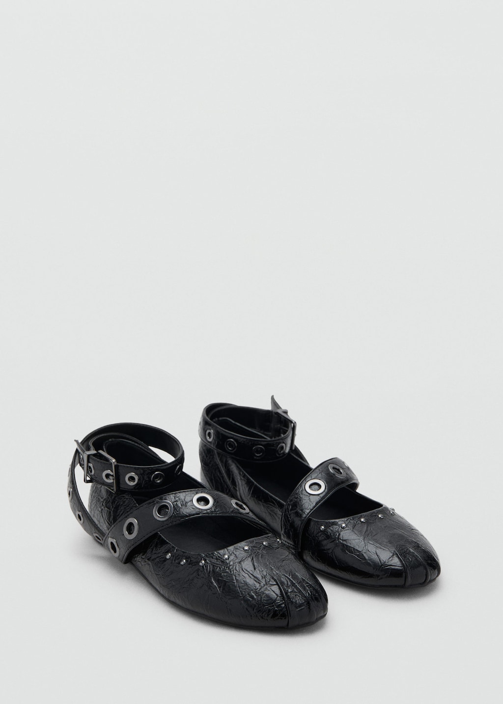 Mango Teen Ballet Flats With Studded Straps Black