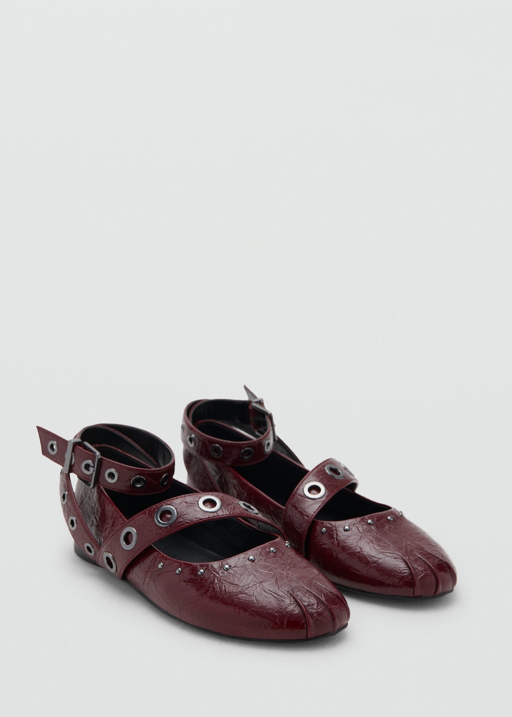 Mango Teen Ballerines À Brides Cloutées Bordeaux - Fille - 36 -  In Burgundy