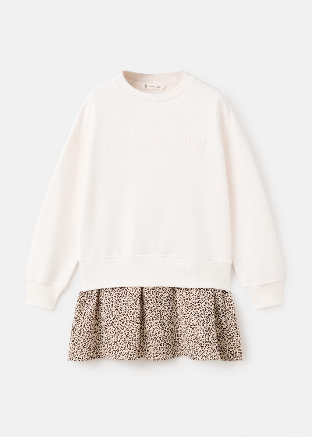 Mango Kids' Leopard Sweatshirt Dress Off White