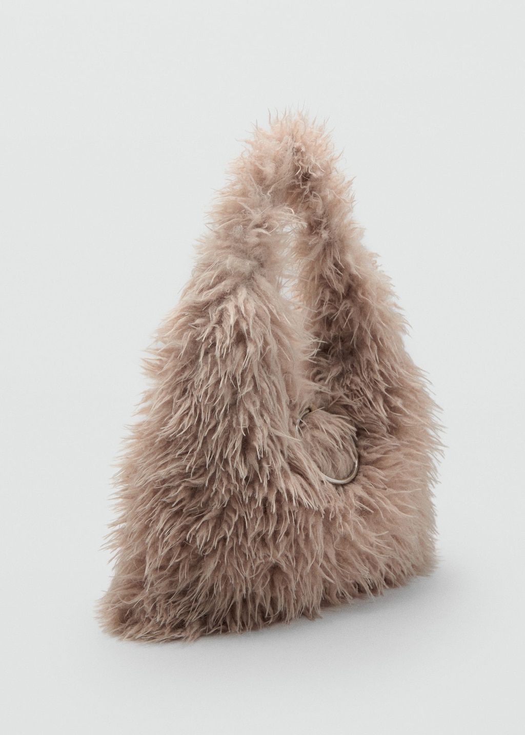 Mango Shoulder Bag With Fur And Hoop Detail Beige In Sand