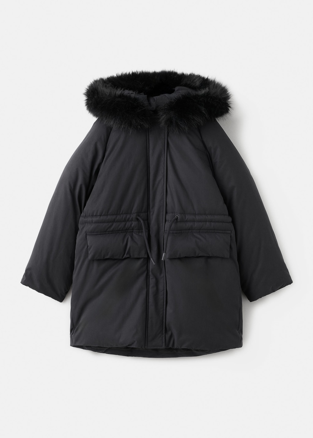 Mango Kids' Anorak With Shearling-effect Hood Black
