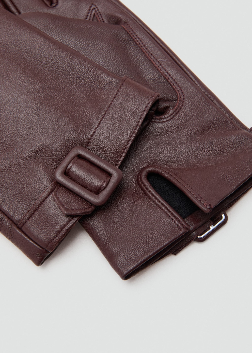 Mango Leather Gloves With Buckle Burgundy In Brown