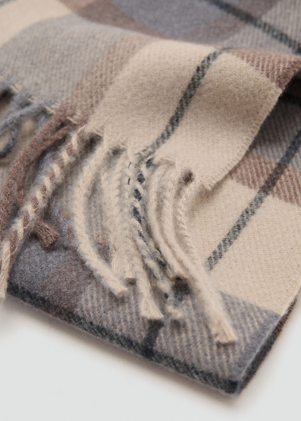Mango Man Check Fringed Scarf Medium Brown In Neutral