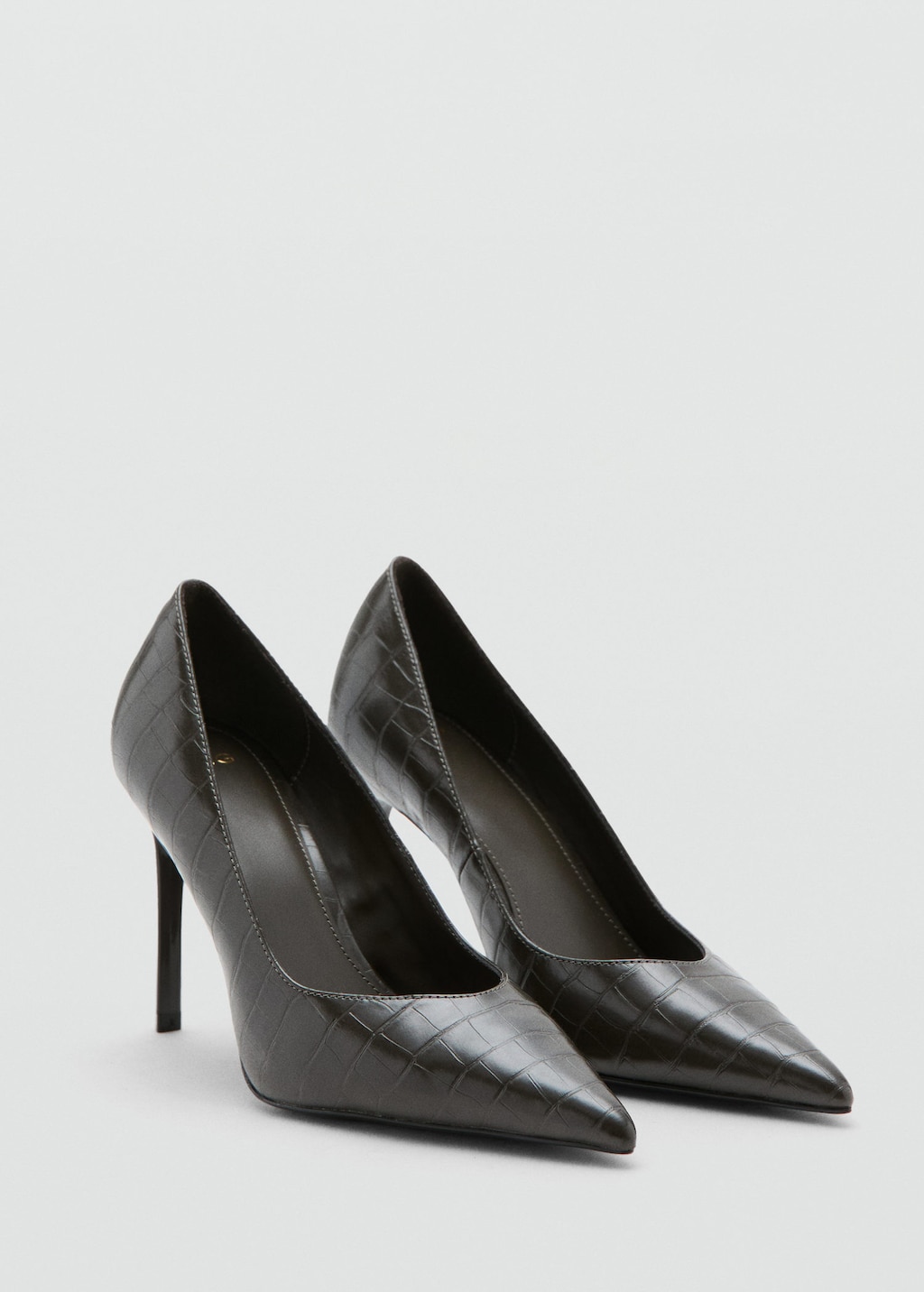 Mango Croc-effect Heeled Shoes Light Heather Grey In Black