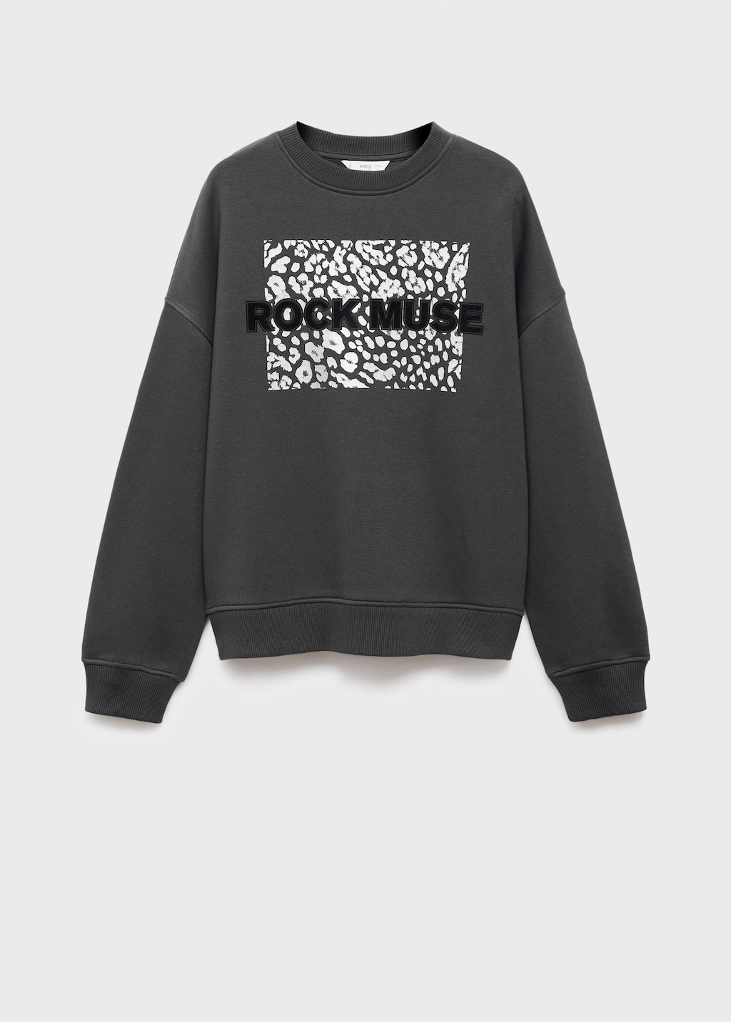 Mango Teen Printed Cotton Sweatshirt Charcoal In Gray