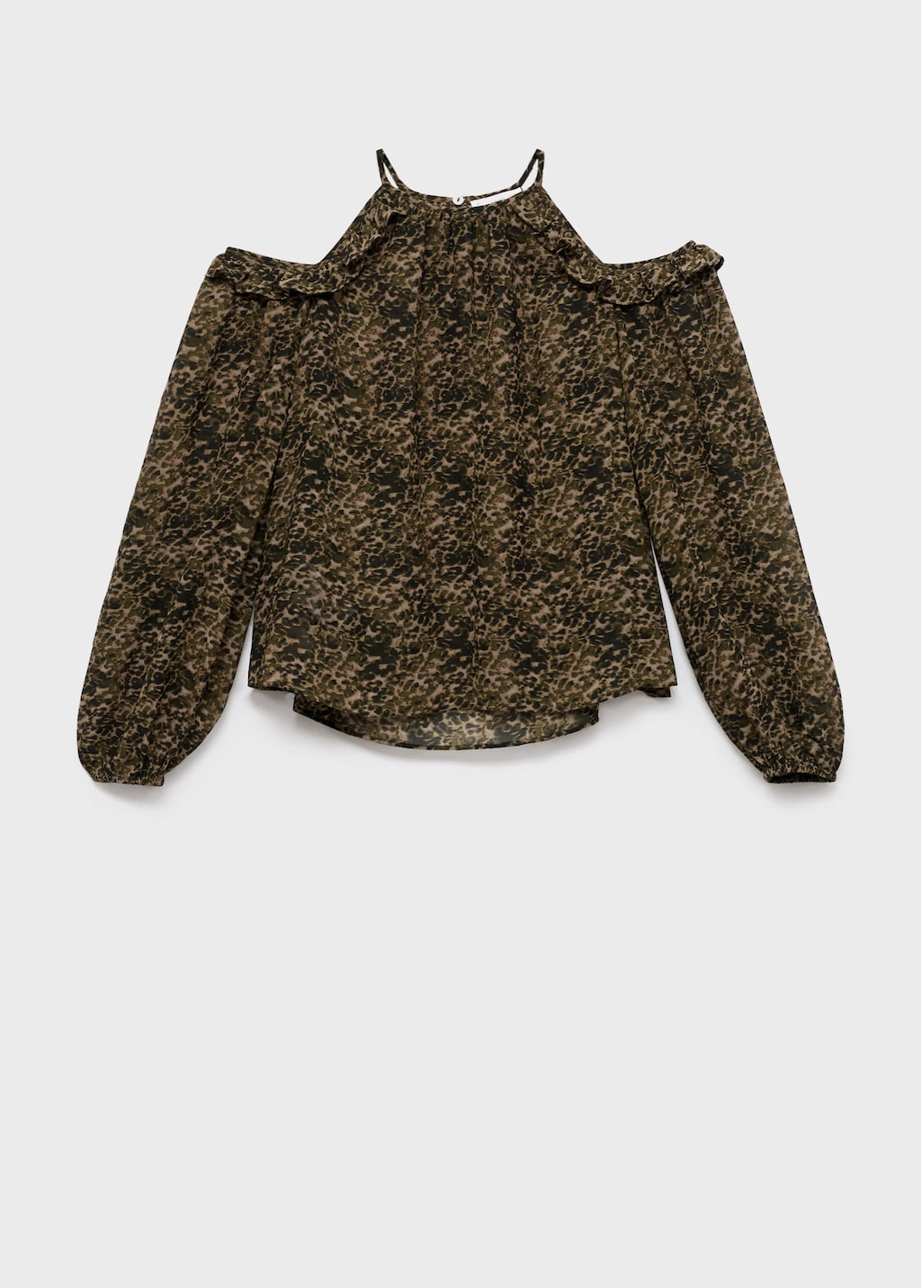 Mango Teen Cut-out Print Blouse Khaki In Multi