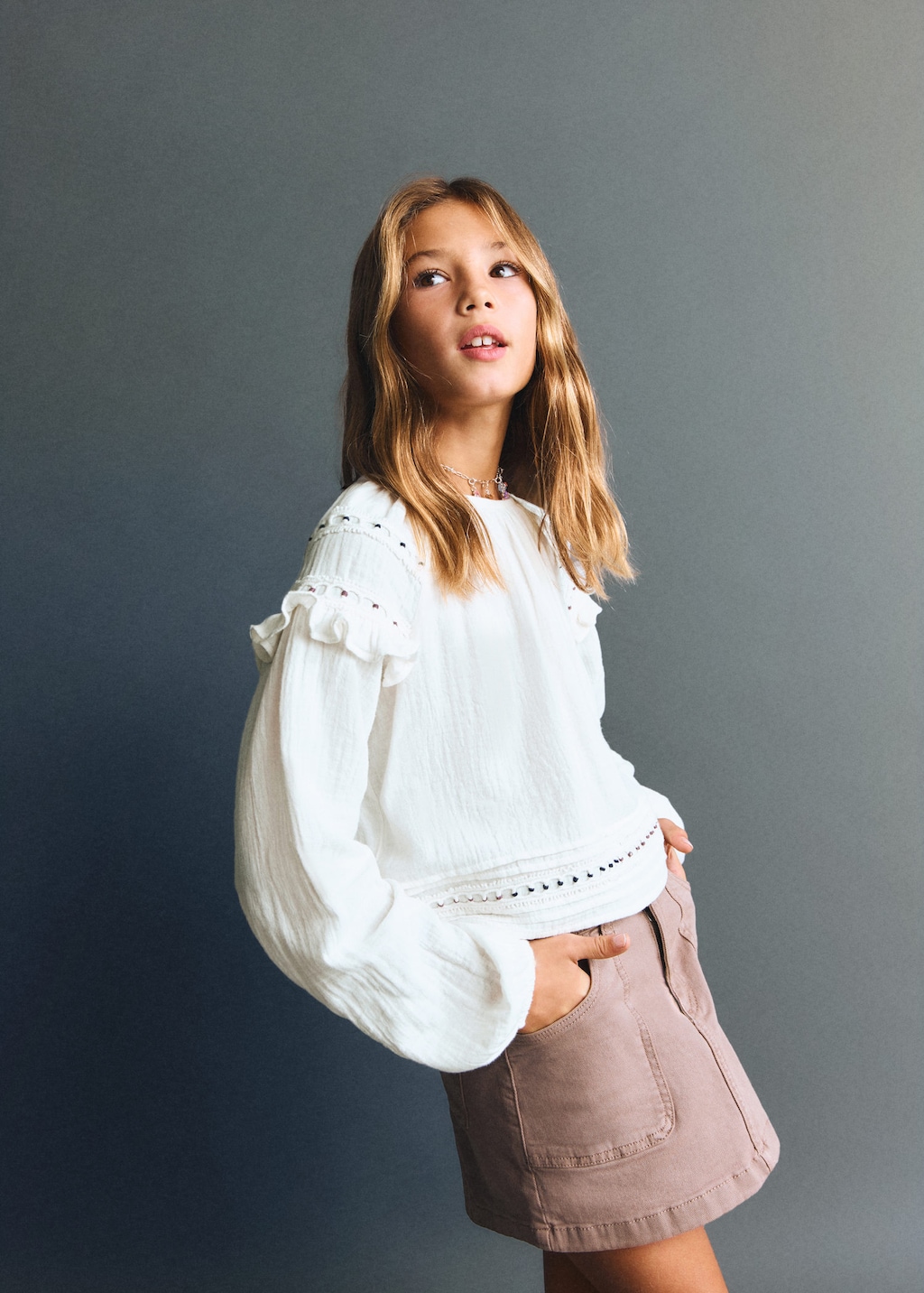 Mango Kids' Blouse Becca Ecru In White