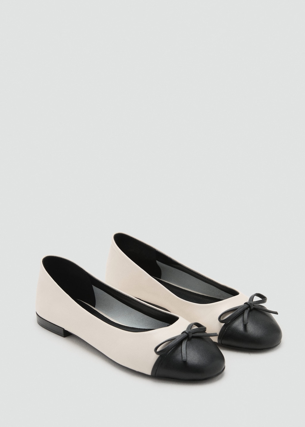 Mango Leather Ballet Flats With Bow White In Multi