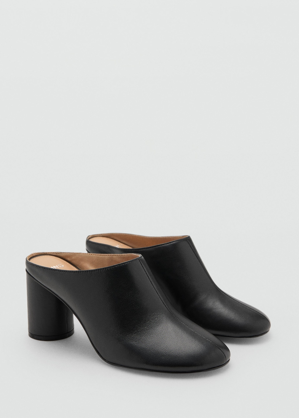 Mango Leather Heeled Clogs Black