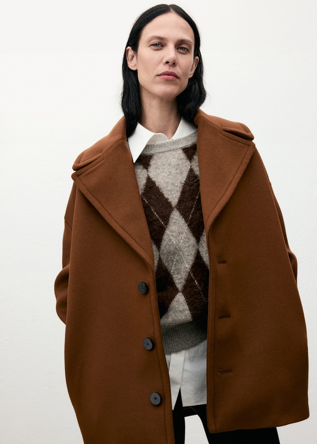 Mango Lapel Manteco Wool Coat Medium Brown