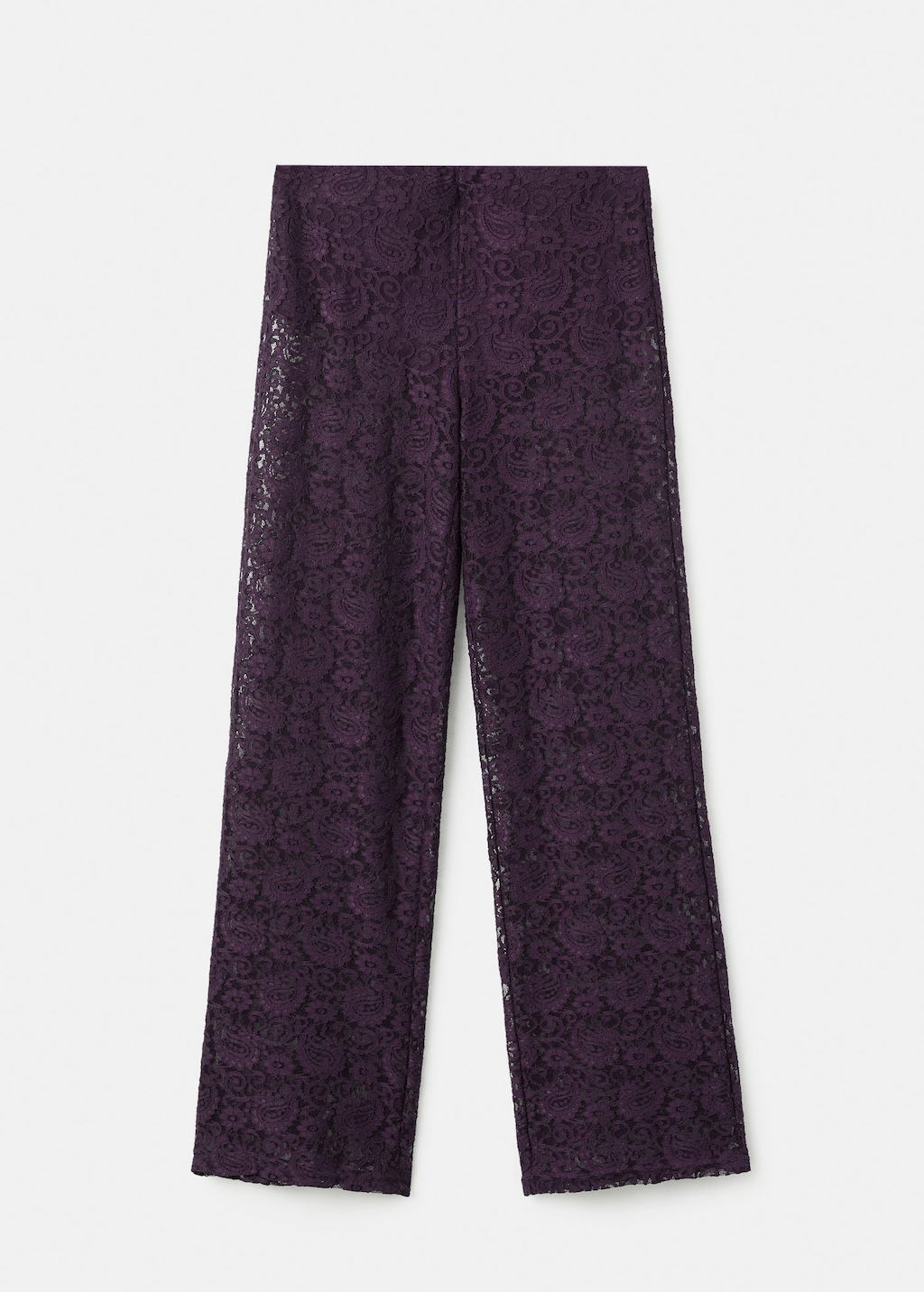 Mango Pantalon Droit Dentelle Lie De Vin - Femme - Xl -  In Purple