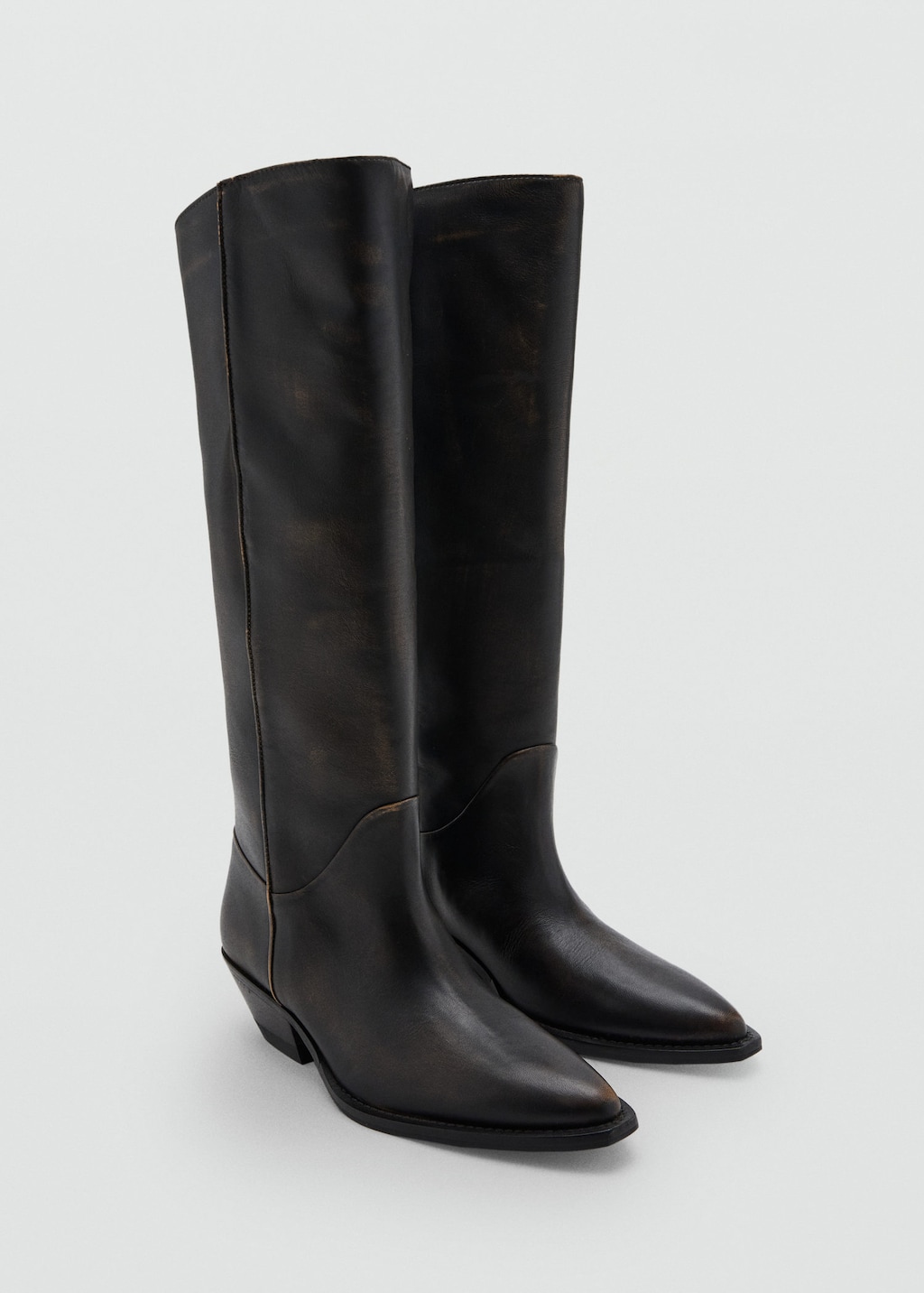 Mango Worn-look Leather Boots Brown In Black