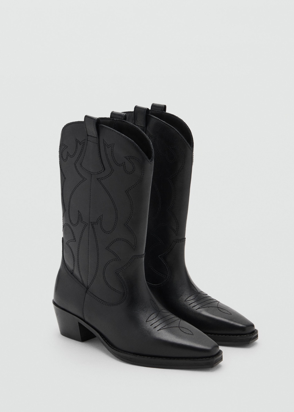 Mango Teen Cowboy Leather Boots Black