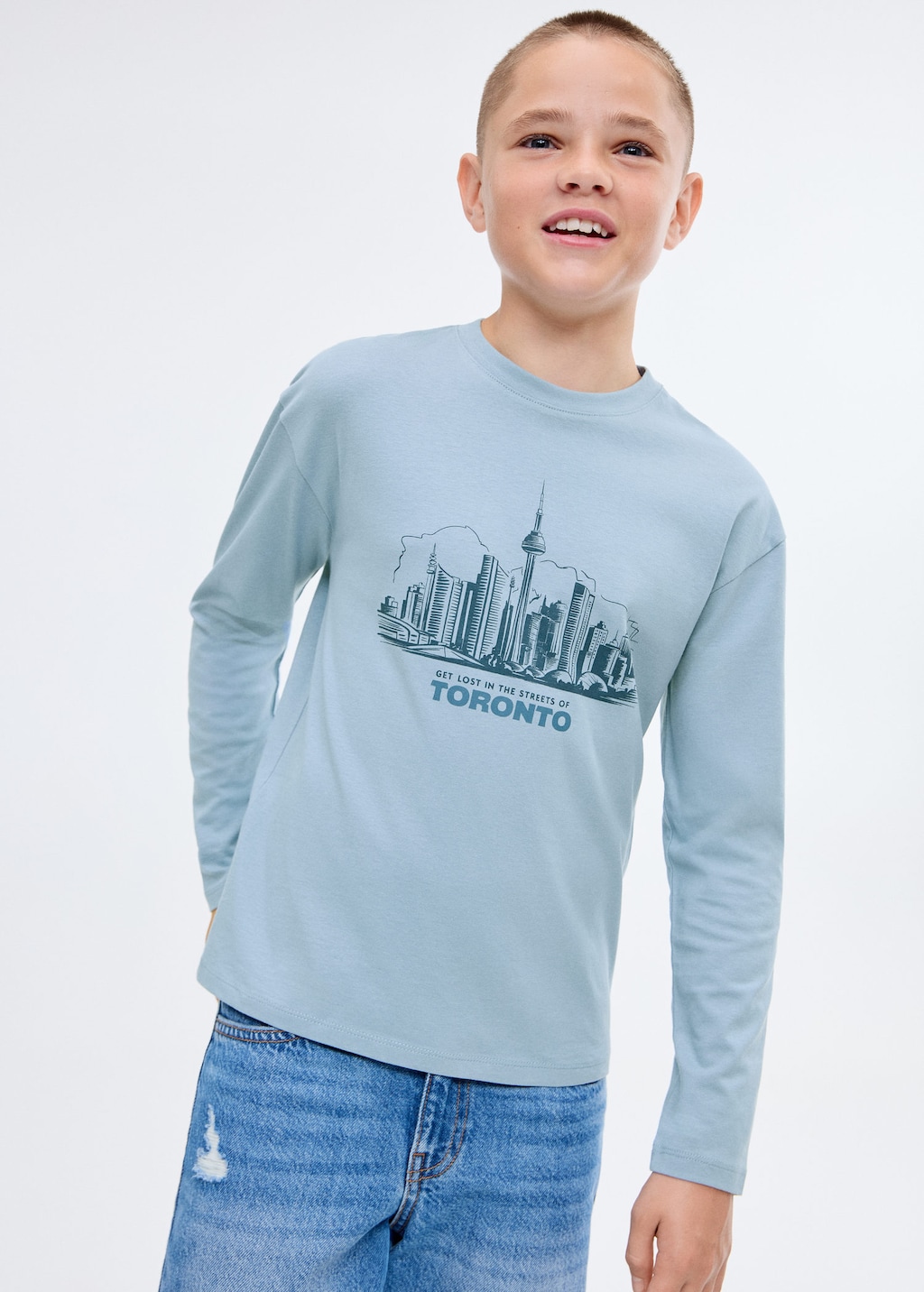 Mango Kids' Printed Long Sleeve T-shirt Blue