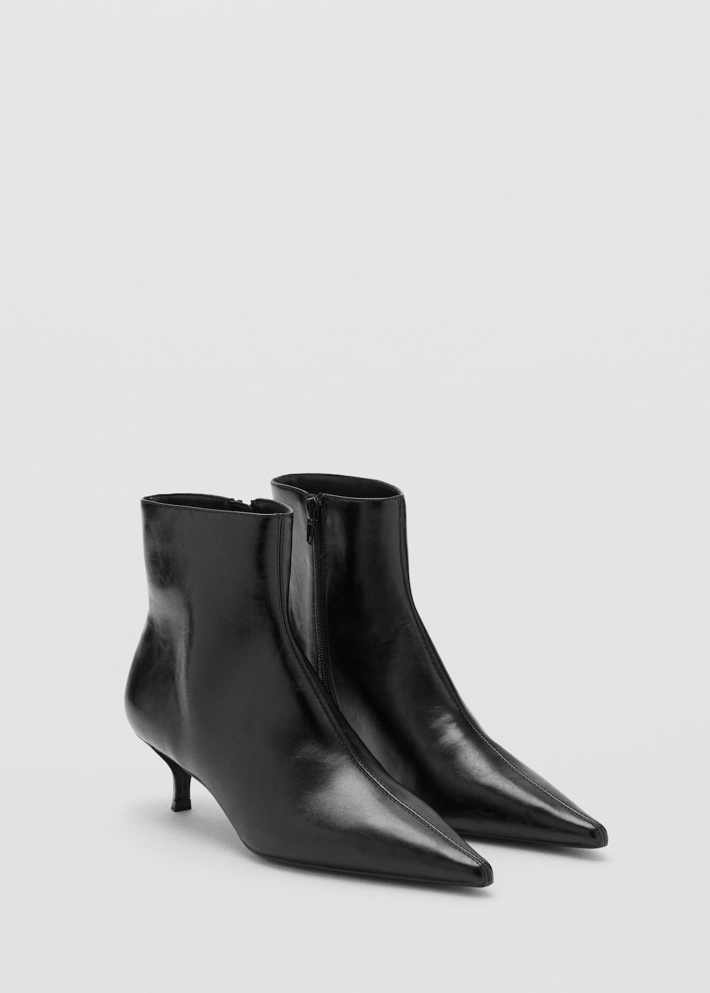Mango Kitten-heel Pointed-toe Ankle Boots Black In Black