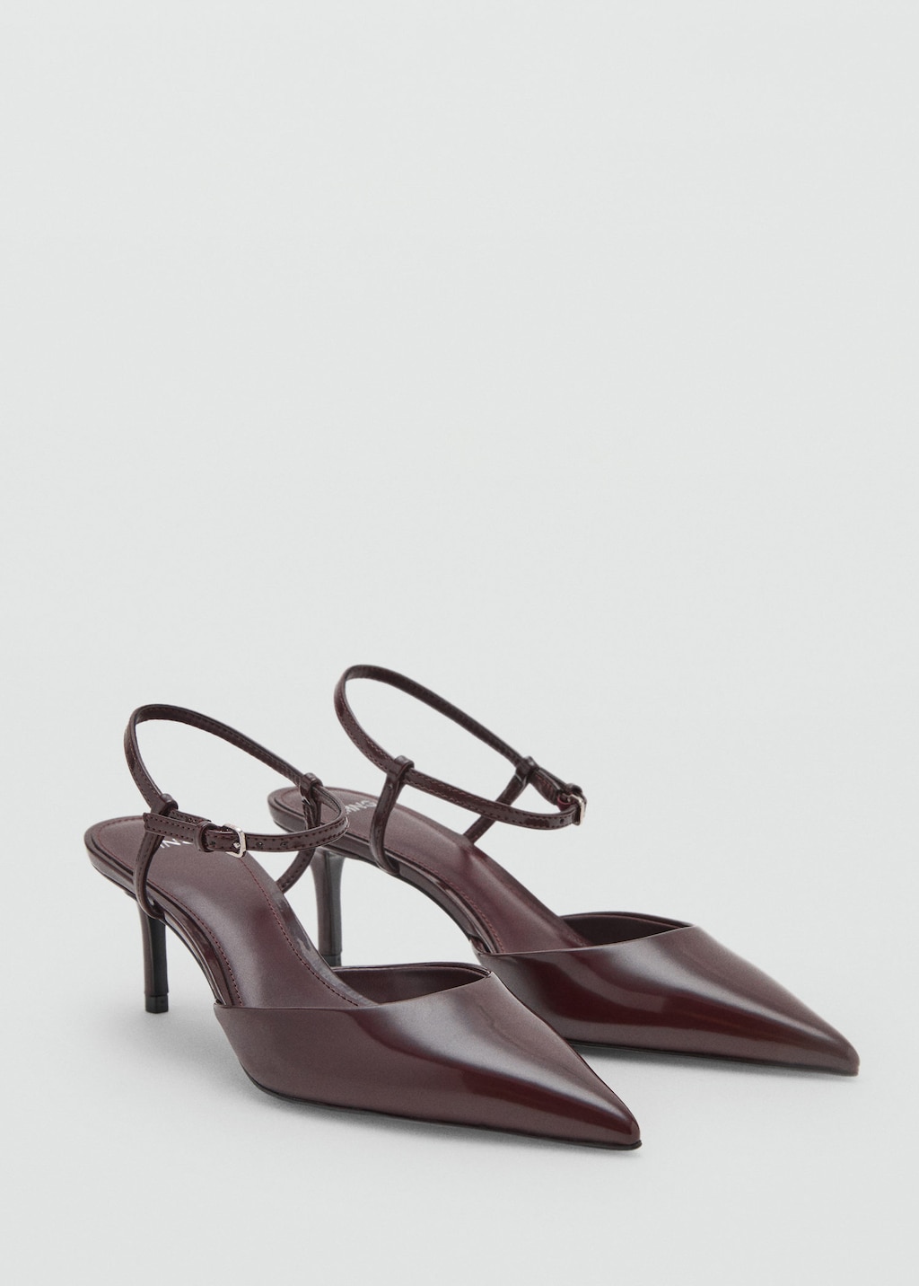 Mango Kitten-heeled Shoes With Ankle Strap Burgundy