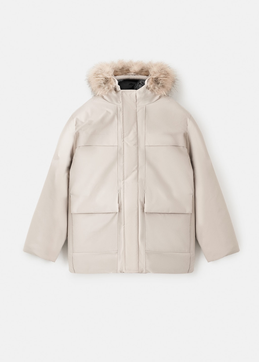 Mango Kids' Anorak With Shearling-effect Hood Medium Brown In Neutral