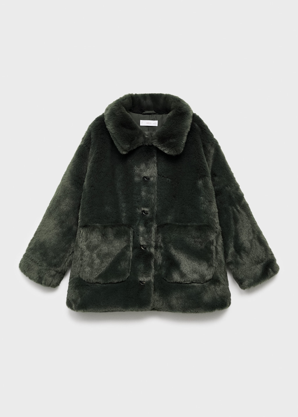 Mango Kids' Fur-effect Coat Forest Green