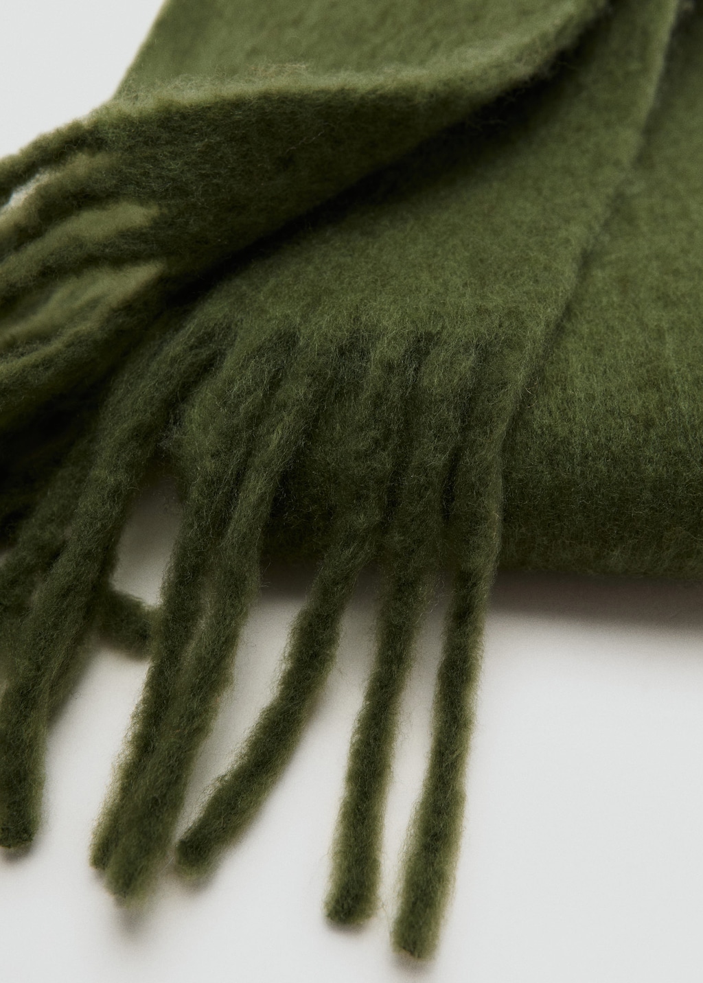 Mango Fringed Edge Scarf Khaki In Green