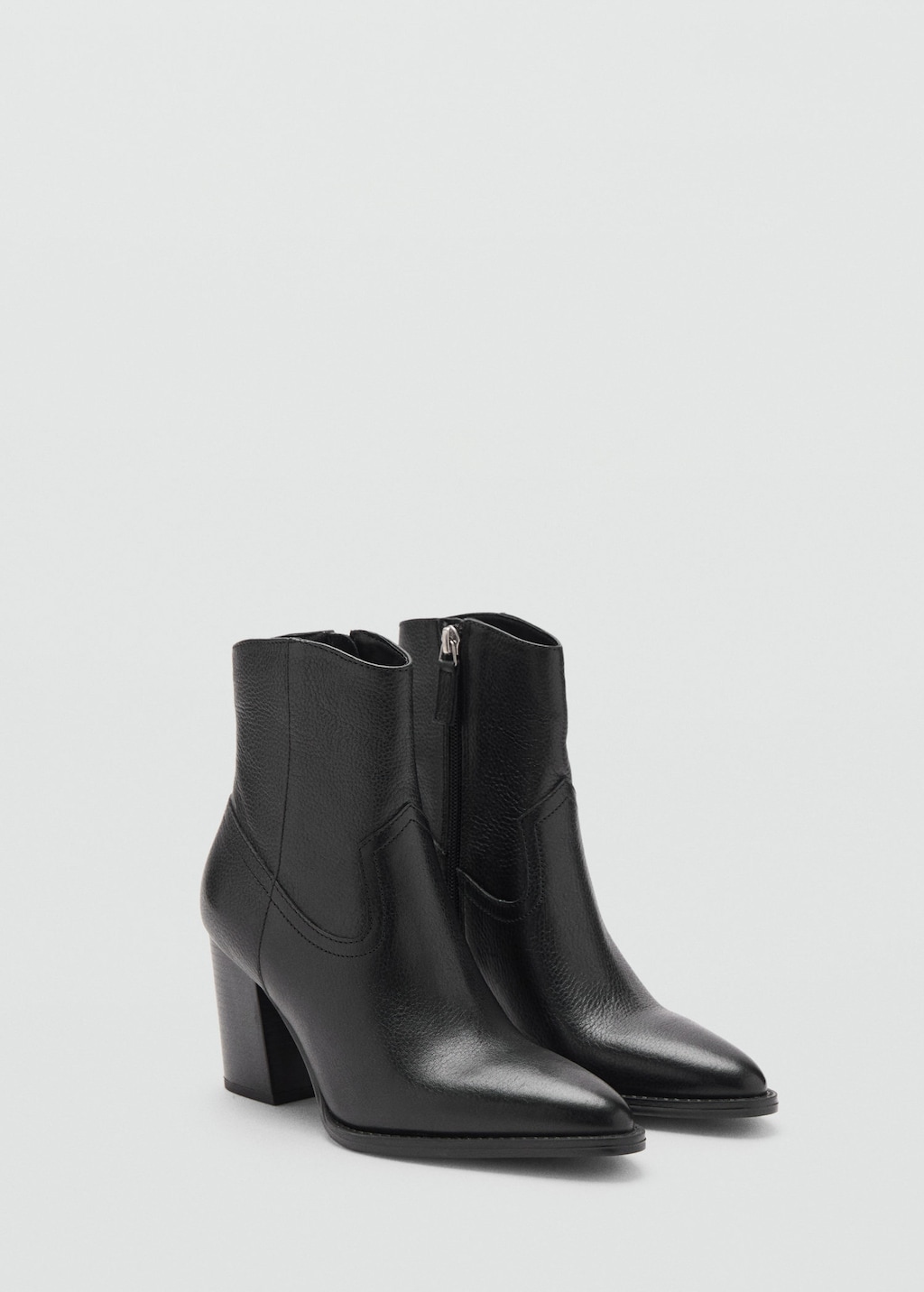 Mango Leather Pointed Ankle Boots Black In Black