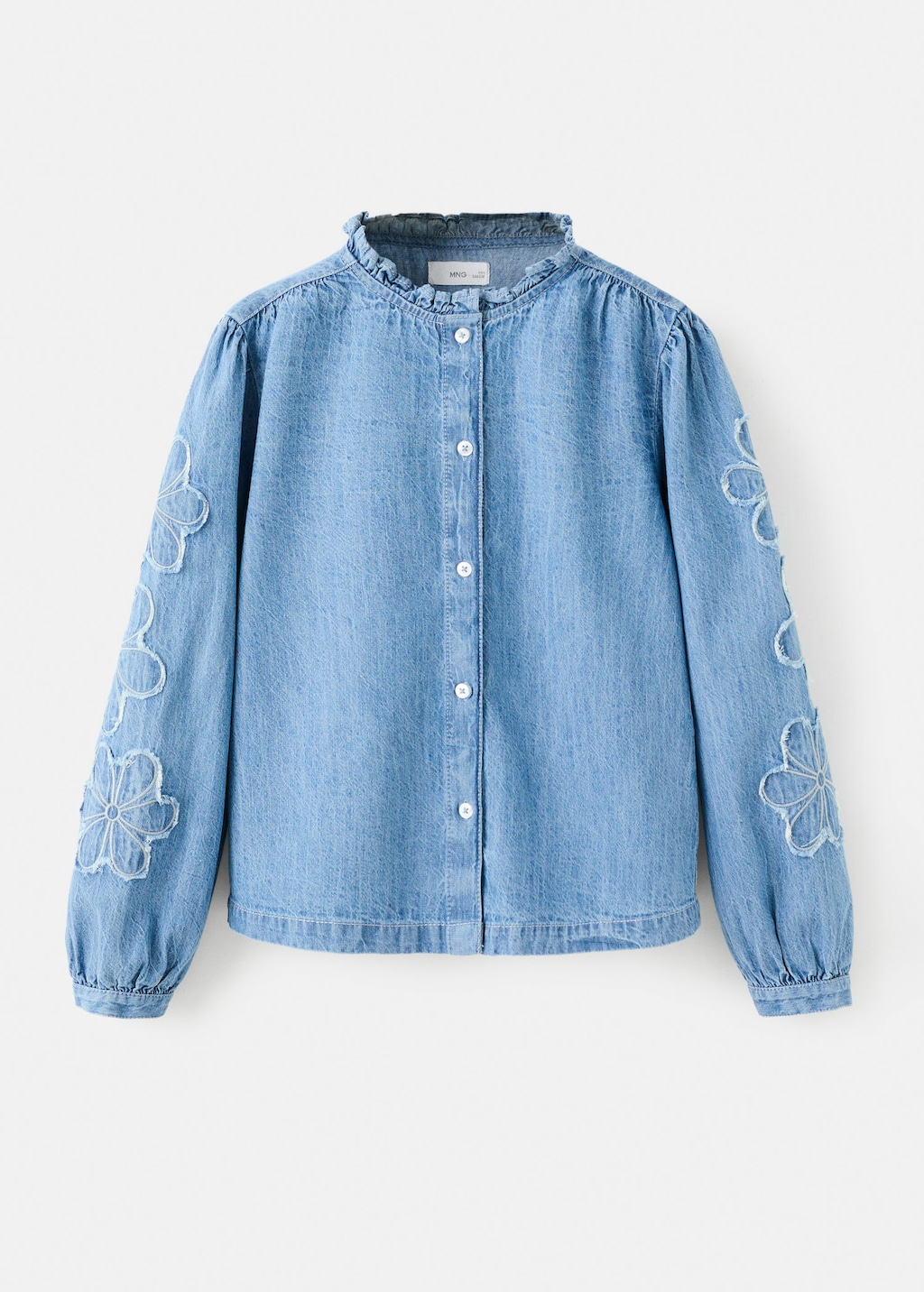 Mango Blouse Denim Brodée Bleu Moyen - Enfants - 10 - Kids In Blue