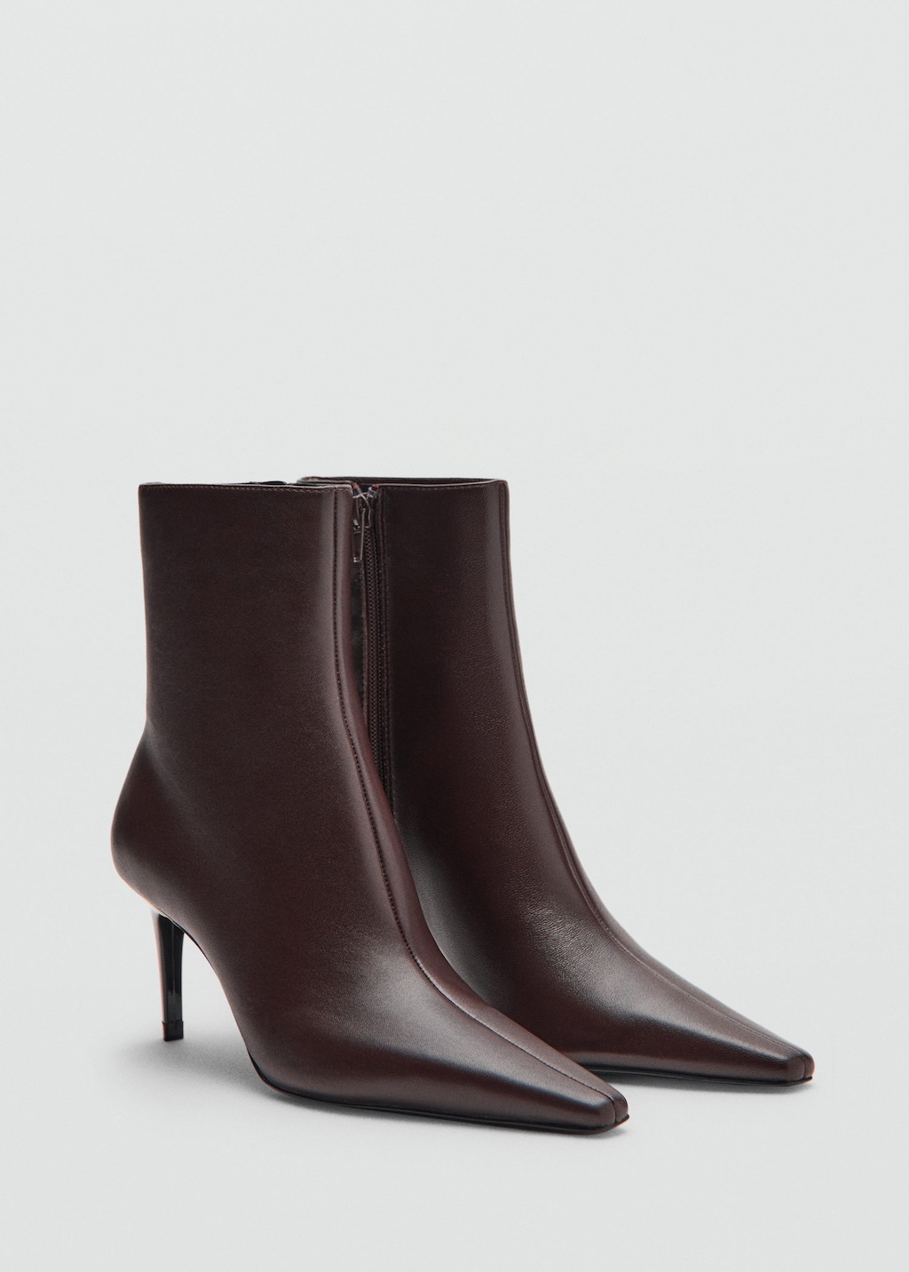 Mango Leather Pointed Ankle Boots Chocolate In Brown