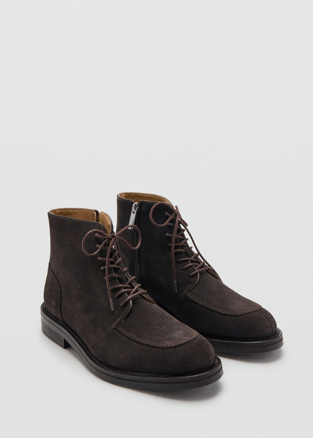 Mango Man Lace-up Leather Ankle Boots Brown